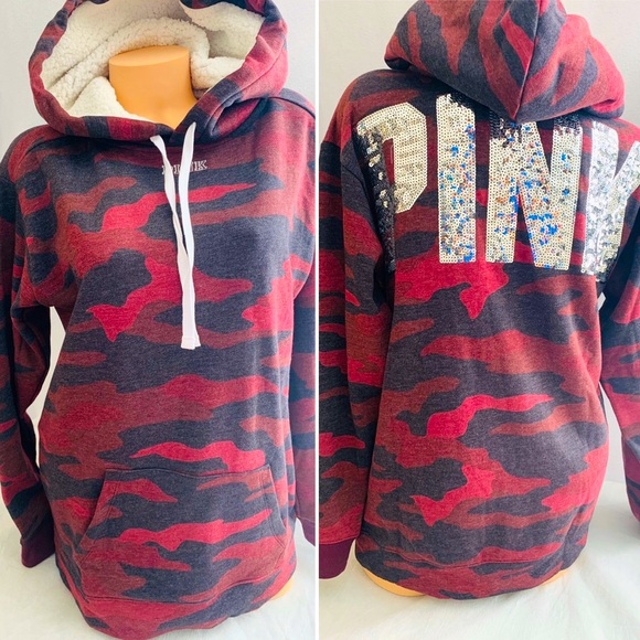 Sweatshirt Varsity Hoodie Victoria’s Secret PINK Funnel Full Bling Camouflage - Picture 1 of 7